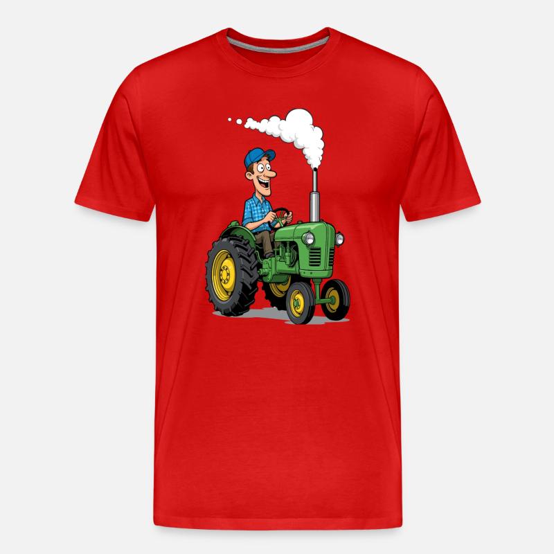Bunter Bauern-Cartoon-Traktor - Männer Premium Bio T-Shirt - Rot