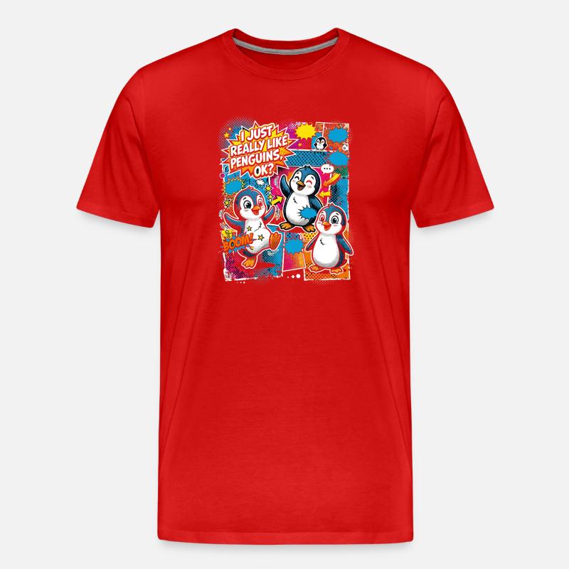 Pinguin Pop-Art Comic Kollage - Männer Premium Bio T-Shirt - Rot