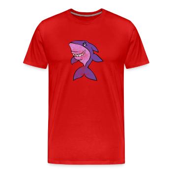 Lebhaftes lila Hai-Lächeln - Männer Premium Bio T-Shirt - Rot - Vorne - Damien (186cm)