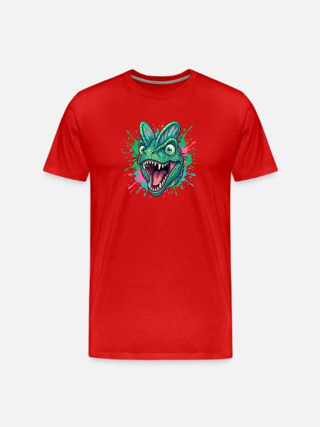 Green Dino Head with Neon Splash - Men's Premium Organic T-Shirt - red