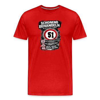 Treat Gently Traffic Sign 51 Birthday - Men's Premium Organic T-Shirt - red - Front - Damien (186cm)