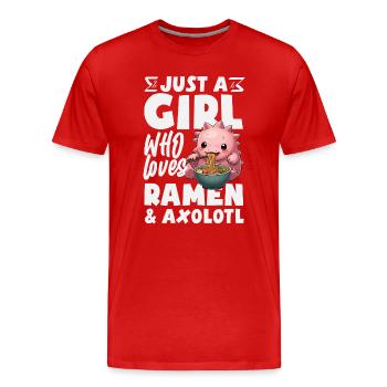 Mignon Axolotl Kawaii Amoureux des Axolotls - T-shirt bio Premium Homme - rouge - Devant - Damien (186cm)