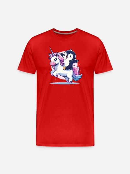 Pinguin reitet Einhorn - Männer Premium Bio T-Shirt - Rot