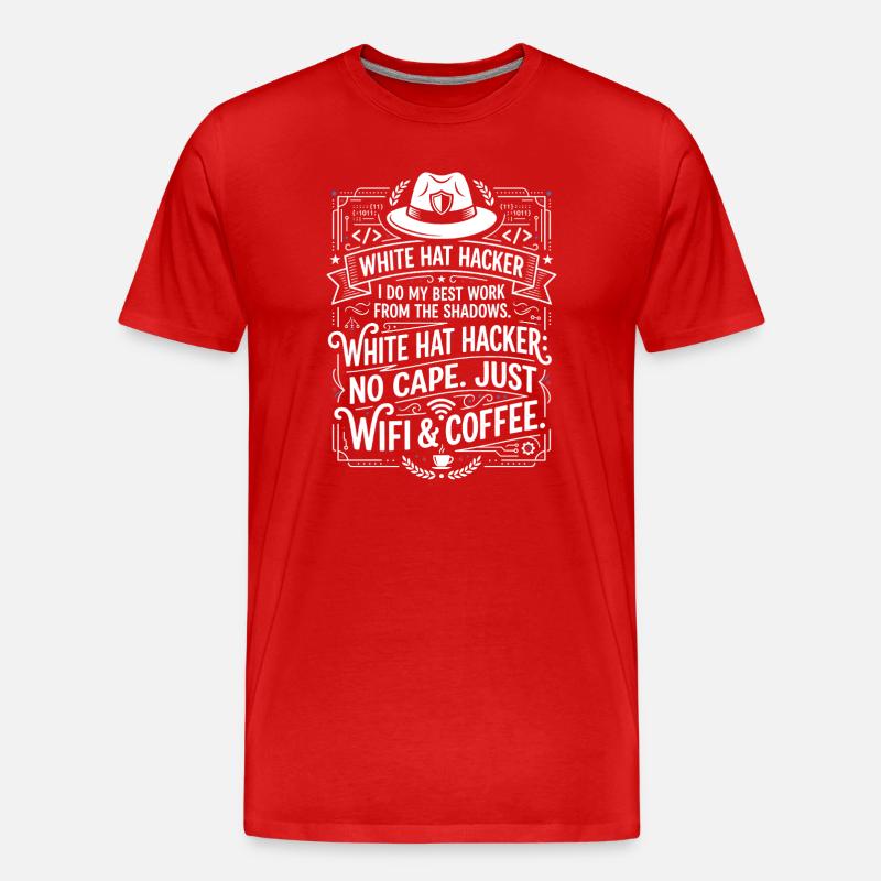 White Hat Hacker Wifi And Coffee - Männer Premium Bio T-Shirt - Rot
