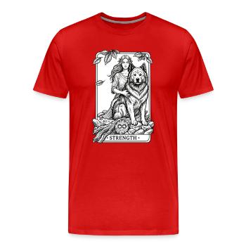 Eurasier | Strength | Tarot - Männer Premium Bio T-Shirt - Rot - Vorne - Damien (186cm)
