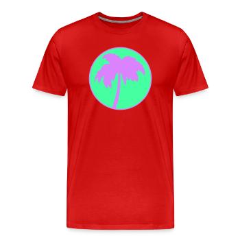 Silhouette du cercle de palmiers au néon - T-shirt bio Premium Homme - rouge - Devant - Damien (186cm)