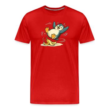 Penguin Jumping Banana - Men's Premium Organic T-Shirt - red - Front - Damien (186cm)