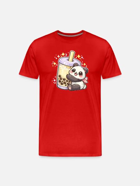 Panda Bubble Tea Cuddle Motif - Men's Premium Organic T-Shirt - red
