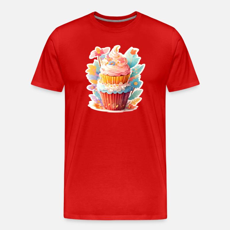 Blumen Cupcake  - Männer Premium Bio T-Shirt - Rot