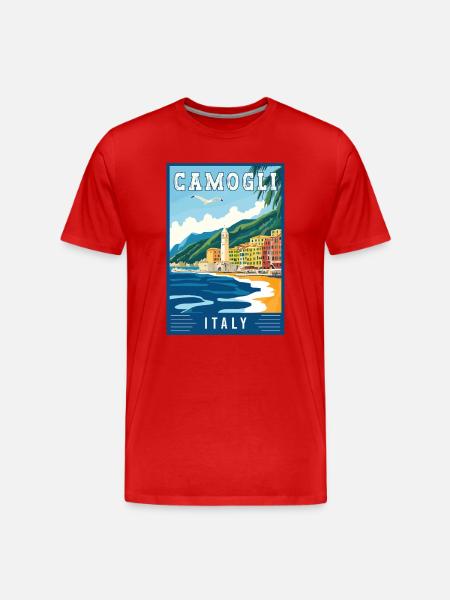 Discover Charming Camogli in Italy - Men's Premium Organic T-Shirt - red