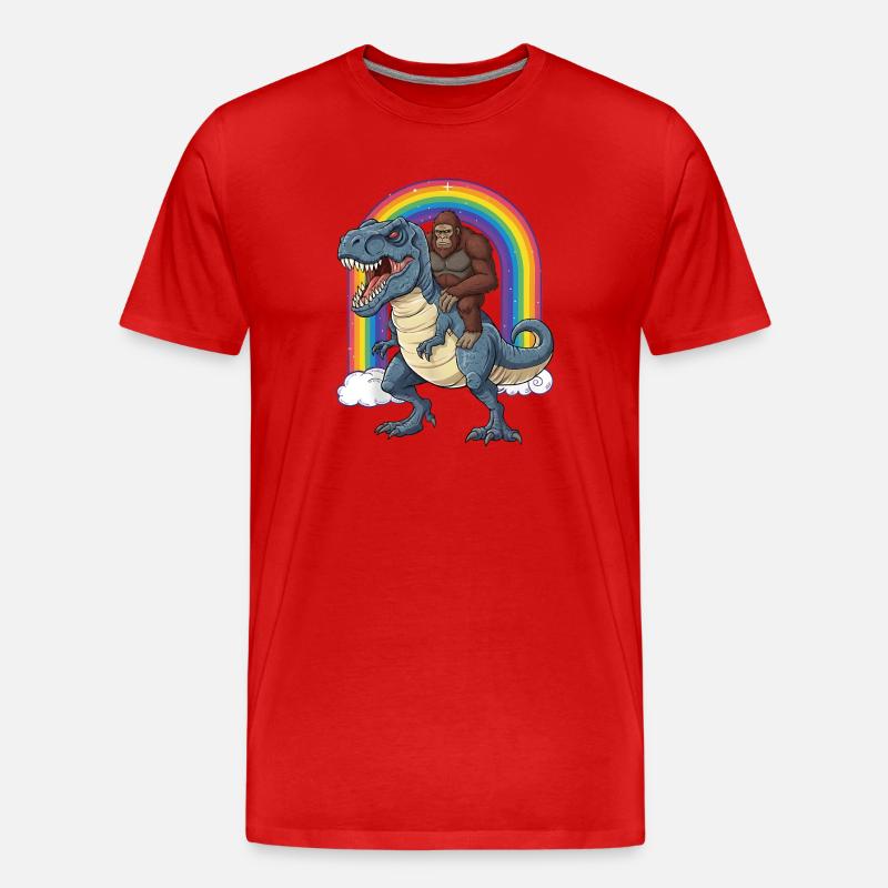Bigfoot Reitet T-Rex Dinosaurier Regenbogen - Männer Premium Bio T-Shirt - Rot