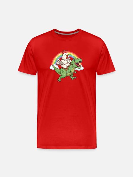 Chicken Riding T-Rex Dinosaur Rainbow - Men's Premium Organic T-Shirt - red