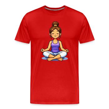 Femme méditant en tailleur - T-shirt bio Premium Homme - rouge - Devant - Damien (186cm)