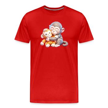 Cuddle Monkeys Embrace - Men's Premium Organic T-Shirt - red - Front - Damien (186cm)