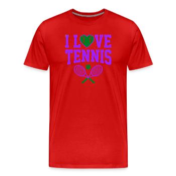 T-shirt de tennis, T-shirt I Love Tennis London, Sweat à capuche - T-shirt bio Premium Homme - rouge - Devant - Damien (186cm)