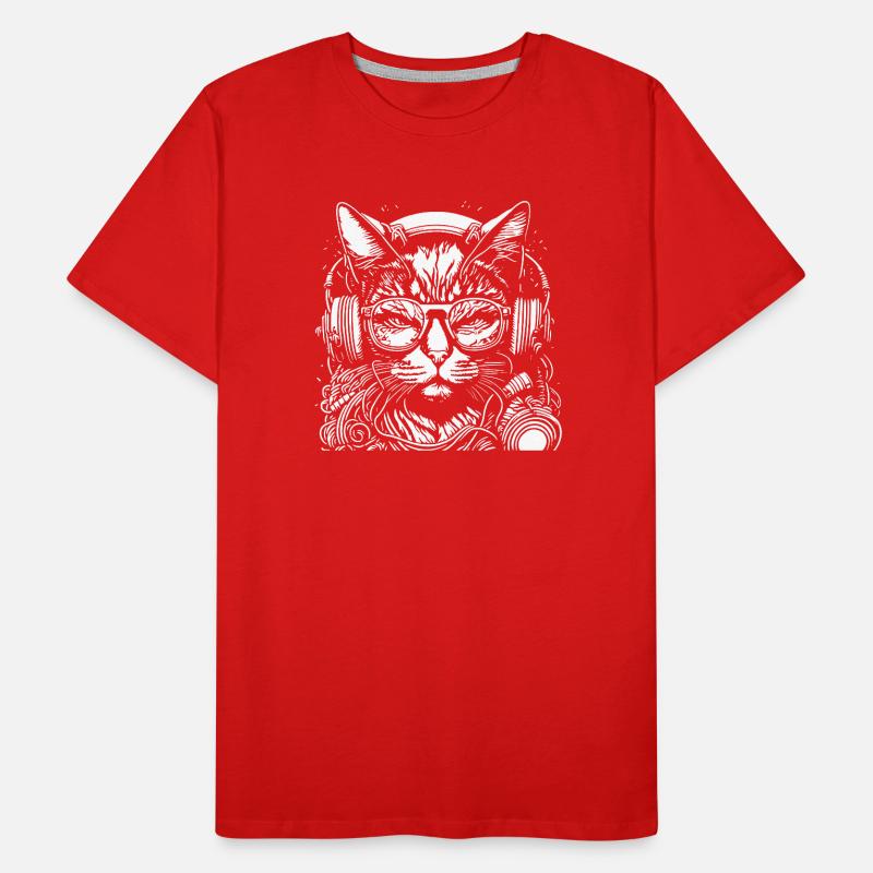 DJ chat avec casque et lunettes T-shirt bio Premium Homme