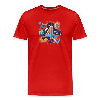 Weltraum 4er Geburtstag Raketenwelt - Männer Premium Bio T-Shirt - Rot - Vorne - Damien (186cm)