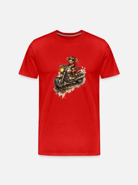 Affe auf bunter Motorradfahrt - Männer Premium Bio T-Shirt - Rot