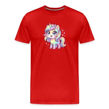 Pastellregen-Einhorn Chibi - Männer Premium Bio T-Shirt - Rot - Vorne - Damien (186cm)