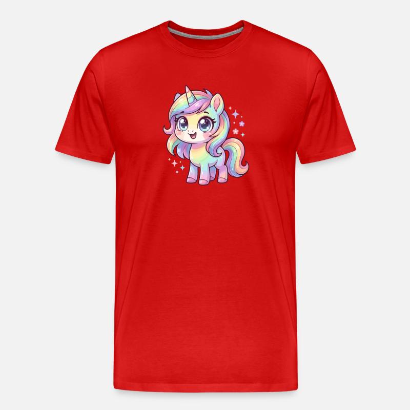 Pastellregen-Einhorn Chibi - Männer Premium Bio T-Shirt - Rot