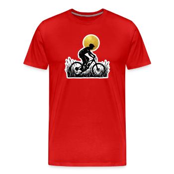 Radfahrer Bergauf Holzschnitt Stil - Männer Premium Bio T-Shirt - Rot - Vorne - Damien (186cm)