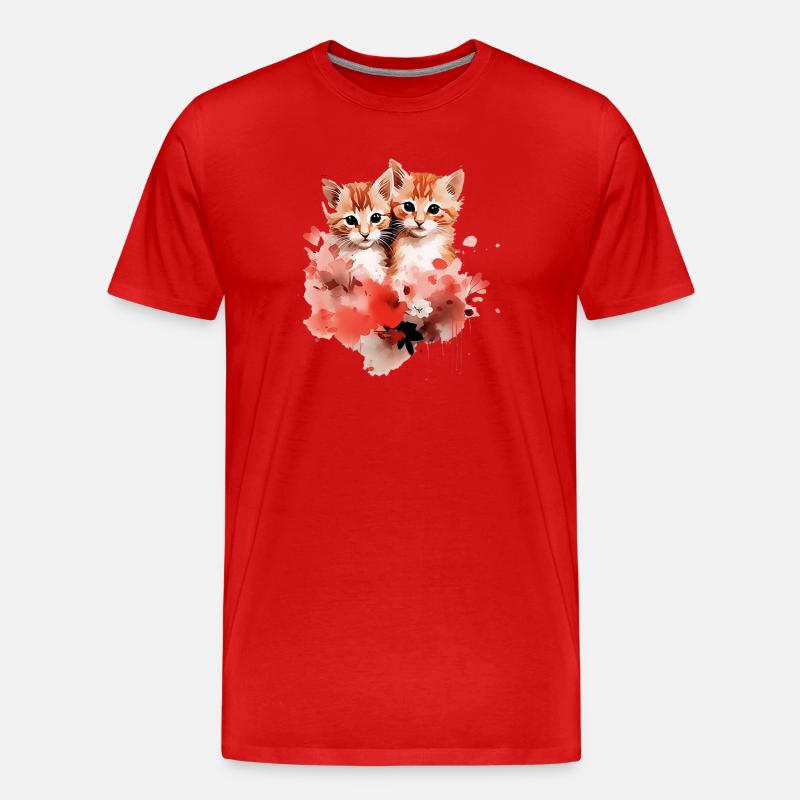 Wasserfarbene Kätzchen Duo Blüten - Männer Premium Bio T-Shirt - Rot