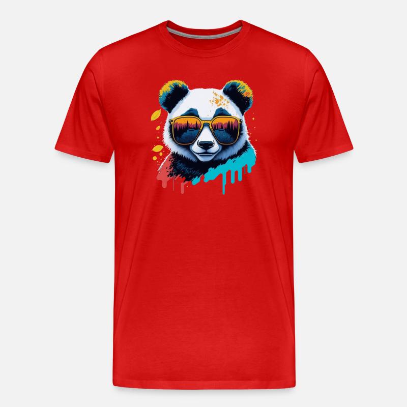 Panda Sonnenbrille Farbexplosion - Männer Premium Bio T-Shirt - Rot