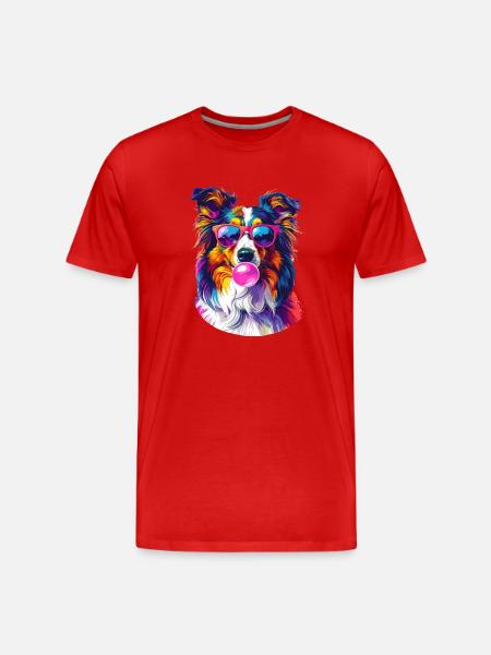 Farverig Sheltie med solbriller og tyggegummi - Herre Premium T-shirt økologisk - rød
