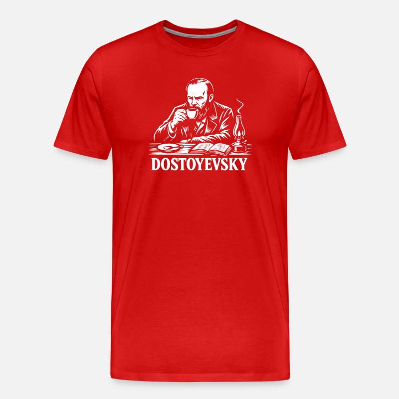 Dostojewski beim Kaffeeporträt - Männer Premium Bio T-Shirt - Rot