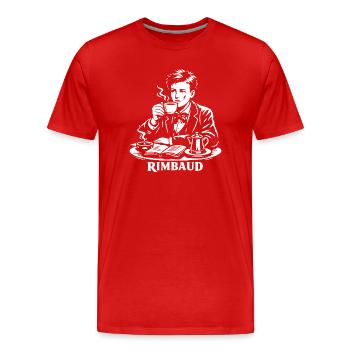 Rimbaud Café Portrait - Men's Premium Organic T-Shirt - red - Front - Damien (186cm)