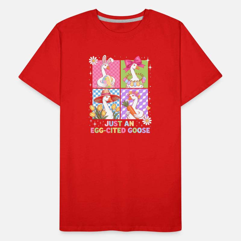 Egg-happy goose in the Four Panel Men's Premium Organic T-Shirt