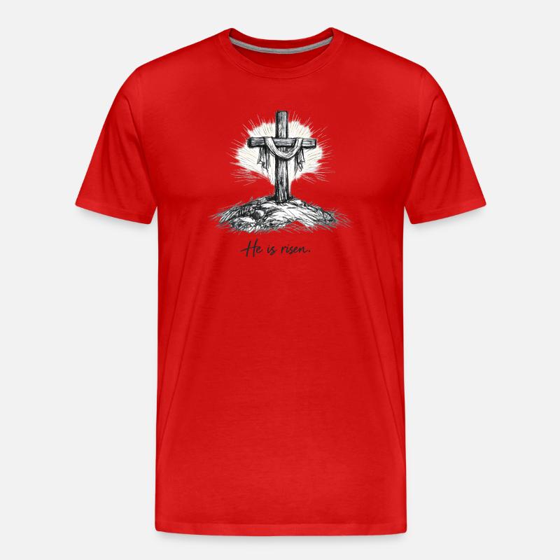 Crucifix He is Risen Easter Jesus - Men's Premium Organic T-Shirt - red