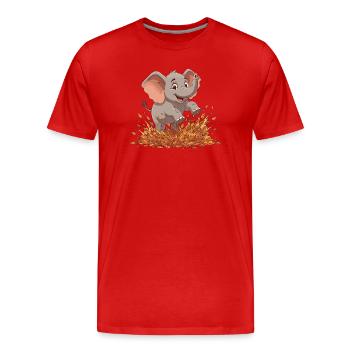 Cheerful elephant in autumn leaves - Men's Premium Organic T-Shirt - red - Front - Damien (186cm)