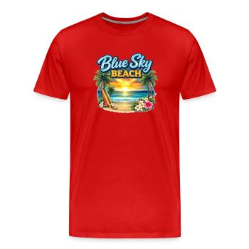 Coucher de soleil sur la plage du ciel bleu - T-shirt bio Premium Homme - rouge - Devant - Damien (186cm)