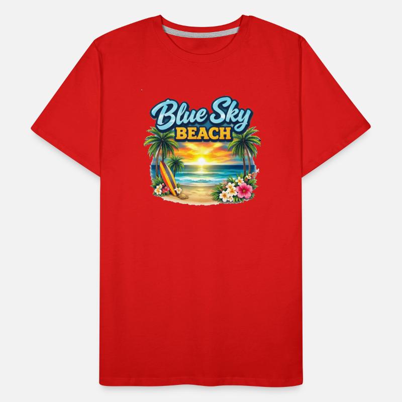 Coucher de soleil sur la plage du ciel bleu T-shirt bio Premium Homme