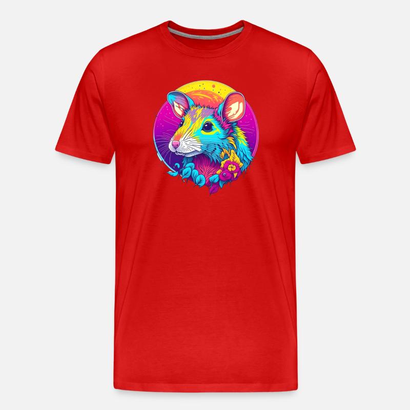 Psychedelische Neonratte mit Blüten - Männer Premium Bio T-Shirt - Rot