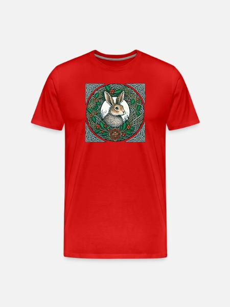 Hare in Celtic Winter Wreath - Men's Premium Organic T-Shirt - red