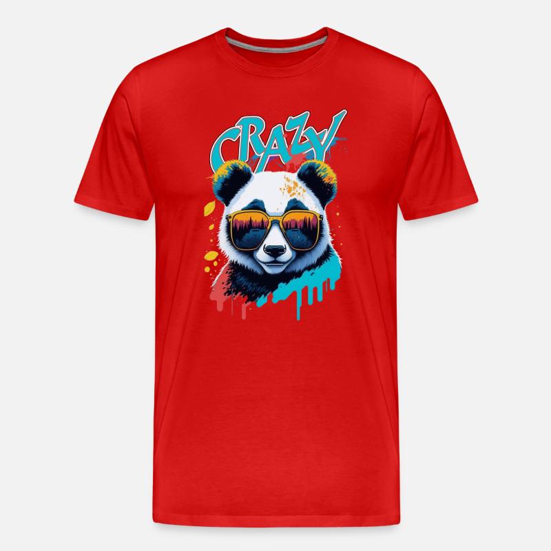 Neon-Panda mit Sonnenbrille Splash-Art - Männer Premium Bio T-Shirt - Rot