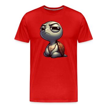 Funny cute skeptical cartoon turtle - Men's Premium Organic T-Shirt - red - Front - Damien (186cm)