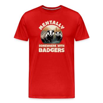 Funny Animal Badger - Men's Premium Organic T-Shirt - red - Front - Damien (186cm)