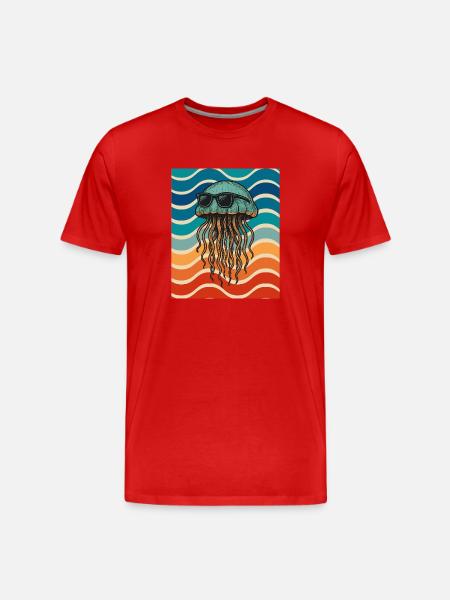Beach jellyfish with sunglasses - Men's Premium Organic T-Shirt - red