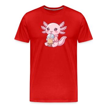 Kawaii Bubble Tea Pink Axolotl - Men's Premium Organic T-Shirt - red - Front - Damien (186cm)