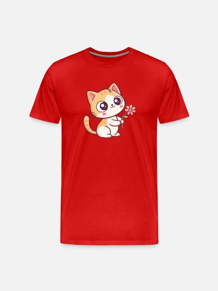 Kawaii Kitten and Flower - Men's Premium Organic T-Shirt - red
