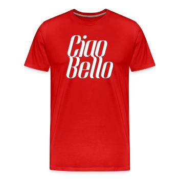 Ciao Bello Italien Spruch – Minimal Typo Design - Männer Premium Bio T-Shirt - Rot - Vorne - Damien (186cm)
