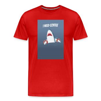 I Need Coffee Funny Shark Design - Männer Premium Bio T-Shirt - Rot - Vorne - Damien (186cm)