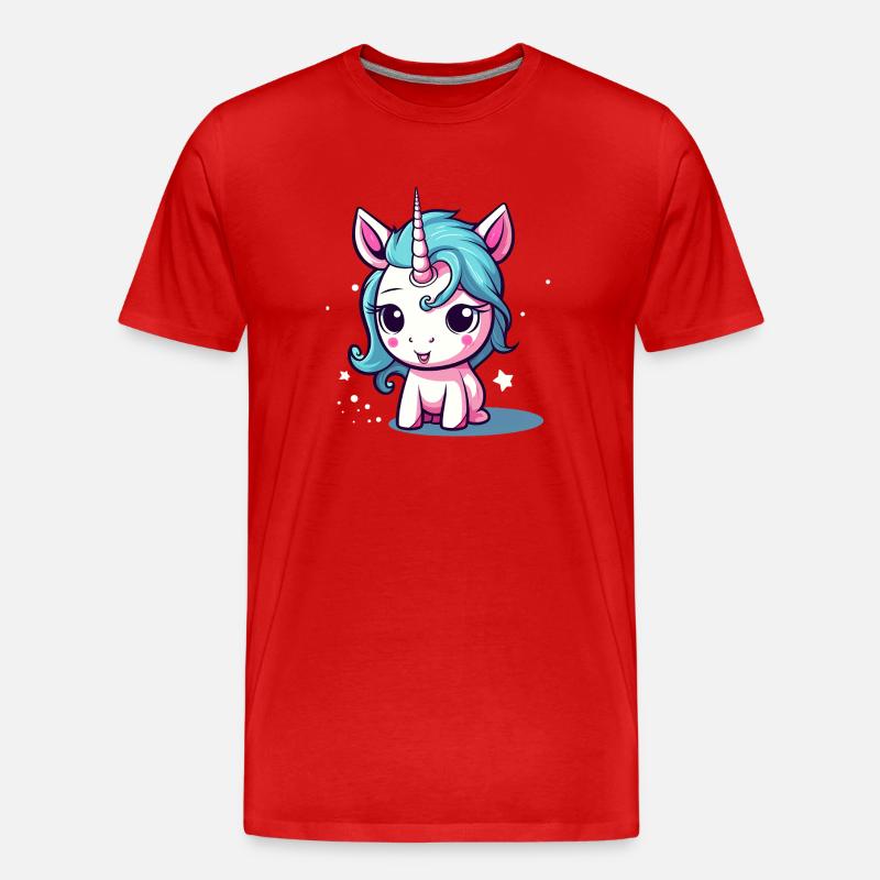 Blauhaariges Einhornchen Sticker - Männer Premium Bio T-Shirt - Rot