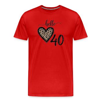 Hello 40 Years Leopard Heart 40th Birthday - Men's Premium Organic T-Shirt - red - Front - Damien (186cm)