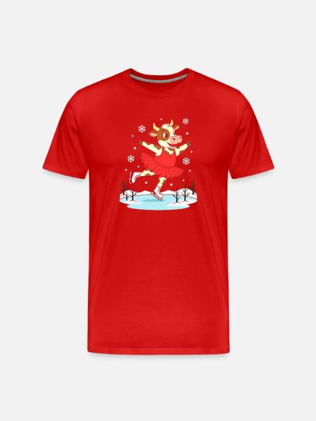 Cow in figure skating in winter - Men's Premium Organic T-Shirt - red