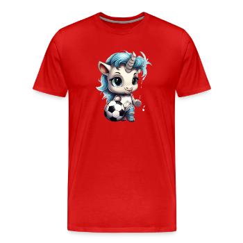 Licorne avec ballon - Baby-foot - Football - T-shirt bio Premium Homme - rouge - Devant - Damien (186cm)