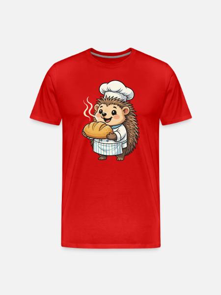 Hedgehog chef bakes golden bread - Men's Premium Organic T-Shirt - red